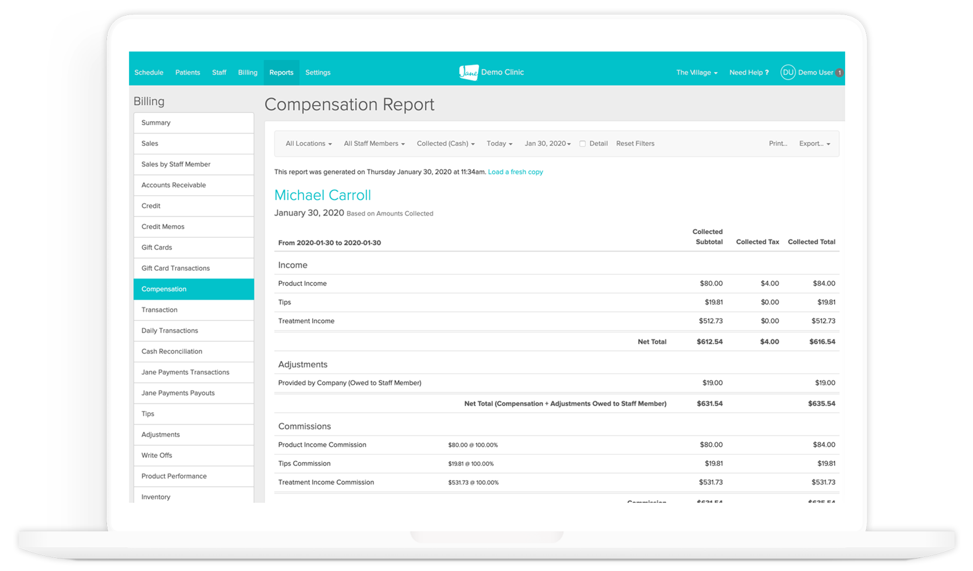Get a full financial report of your health care clinic, including your invoices, billing, inventory, and commissions.